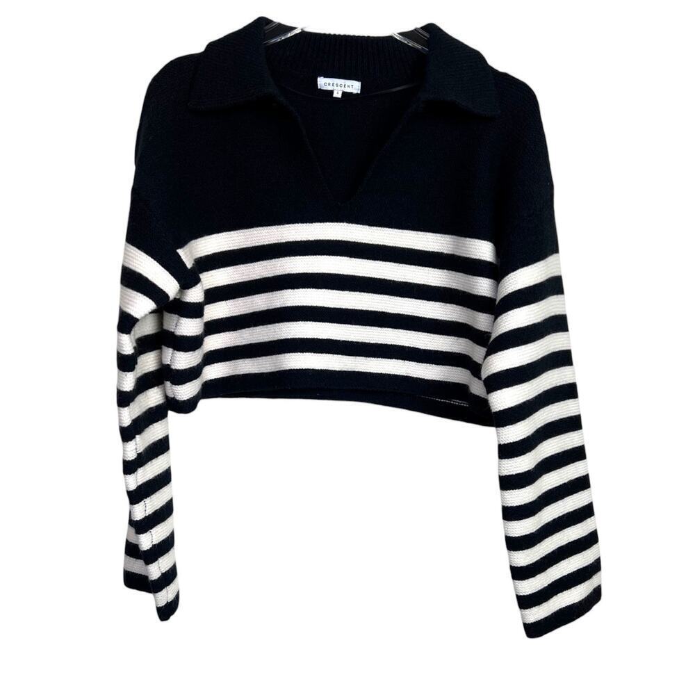 CRESCENT Corbin Striped Knit Sweater in Black & White Women's Size Small - Picture 4 of 9
